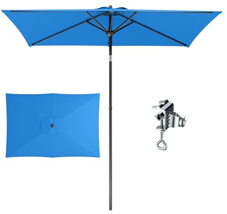 PHI VILLA 210x140x220cm Sonnenschirm Eckig mit Klemme, Gartenschirm Kippbar Windfest Stabil zum Mitnehmen, UV50+ Schutz für Balkon Terrasse Balkongeländer Tisch