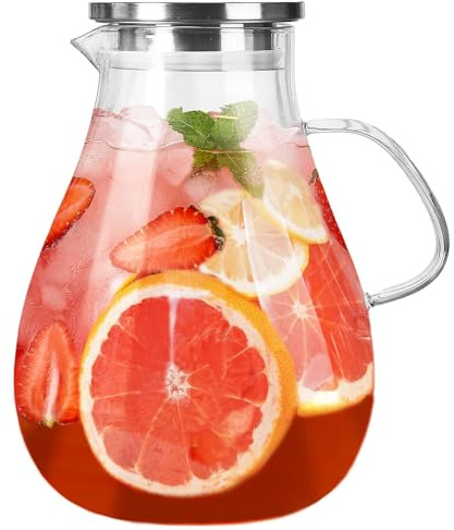 Glaskaraffe Mit Deckel 3.8L, Wasserkaraffe, Glaskaraffe Und Edelstahl Deckel, Großes Fassungsvermögen, Wasserkrug Ergonomischer Griff, Karaffe für Hausgemachte Getränke/eistee/milch/kaffee/wein