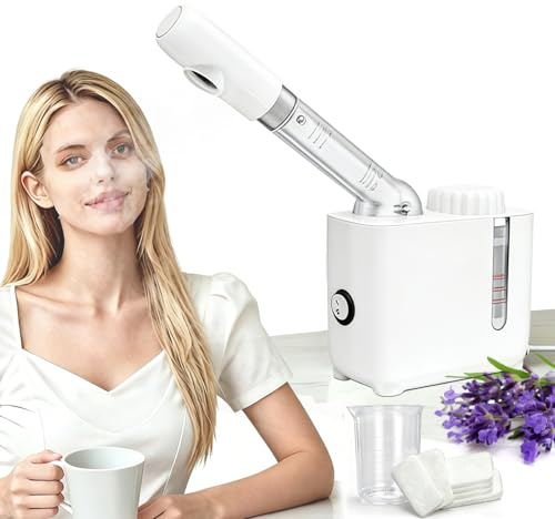 Portable Facial Steamer and Face Sauna Spa with Aromatherapy Design for Personal Care at Home or Salon Hydrating Cleansing Skincare (White 150ml)