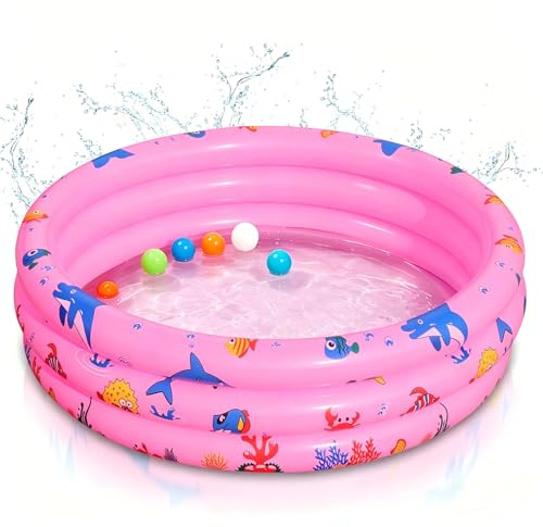 Shyllin Piscine Gonflable Enfant 80x80x22cm,Three Ring Inflatable Paddling Pool,Baignoire Gonflable pour bébé,Piscine pataugeoire Gonflable Ronde(Rose)