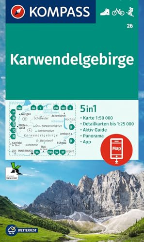 KOMPASS Wanderkarte 26 Karwendelgebirge 1:50.000: 5in1 Wanderkarte mit Aktiv Guide, 1:25000 Karten und Panorama, inklusive Karte zur offline Verwendung in der KOMPASS-App. Fahrradfahren. Skitouren.