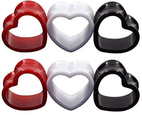 Longbeauty 8mm-22mm Acryl Tunnel Herz Ohrtunnel 6er Set Flesh Tunnel Plugs 3-Farben Schwarz Rot Weiß Fleshtunnels Expander Ohrschmuck Fashion Körperschmuck