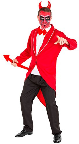 dressforfun tectake Aufwendiges Teufel Kostüm Herrenkostüm inkl. Frack, Muskelshirt mit aufgenähter Fliege, Hose & Haarreifen mit Teufelshörnern (L | Nr. 300167)
