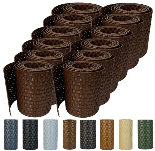 workingHOUSE Polyrattan-Sichtschutzstreifen, Sichtschutz für Doppelstabmatten Zaun, 19 x 255 cm (12 x Hellbraun)