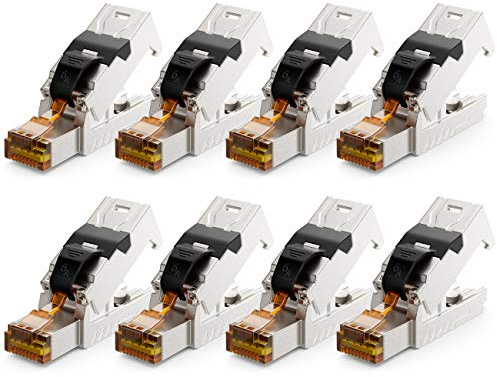 deleyCON RJ45 Stecker 10 Gbit/s werkzeuglos LSA CAT6a-CAT8 PoE, 8 Stück | Schneidklemme, für LAN Ethernet Verlegekabel, Netzwerkkabel, geschirmt, Metallgehäuse