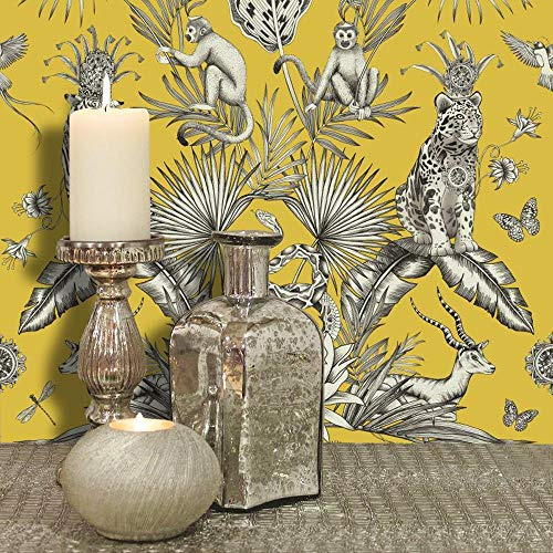 Floral Yellow Wallpaper Animal Print Leopard Baboons Trees Leaf Jungle from YöL