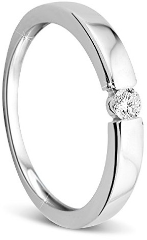Orovi Damförlovningsring guld solitärring diamantring 9 karat (375) briljanter 0,10 crt vitguld ring med diamanter ring handgjord i Italien, Guld
