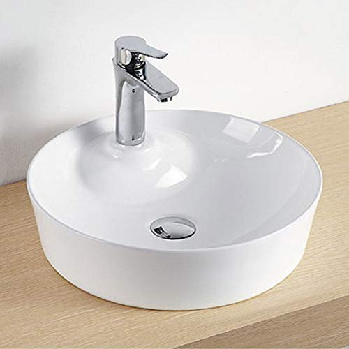 Lavabo Da Appoggio Ceramica Bianco Tondo Lavandino Lavello Arredo 43x43x12 Cm