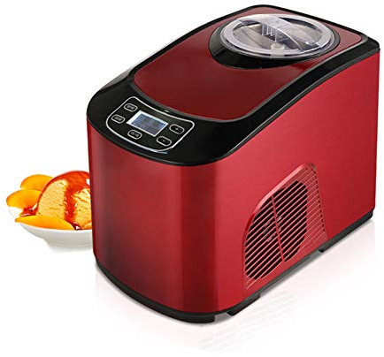 Sorbetière Électrique 140 W avec Capacité 1,5 L Coque en Acier Inoxydable, Écran LCD Et 5 Boutons, Machine À Crème Glacée Polyvalente Maintien du Froid, Protection du Moteur,Rouge