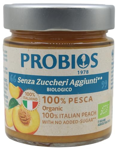 Probios Composta di Pesca Italiana Bio - Senza Glutine e Composta di Frutta Senza Zucchero - Dolcezza e Sapore Naturali - Confezione da 6 x 215 g