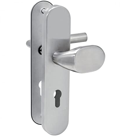 ToniTec Haustür Schutz-Wechselgarnitur 92mm L-Form Edelstahl Drücker und Knauf