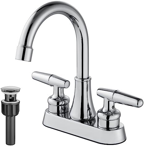 Cinwiny Rubinetto per lavabo da bagno cromato lucido da 4 pollici 2 maniglie con beccuccio girevole a 360 gradi moderno rubinetto miscelatore con scarico pop-up Rubinetti da bagno Vanity