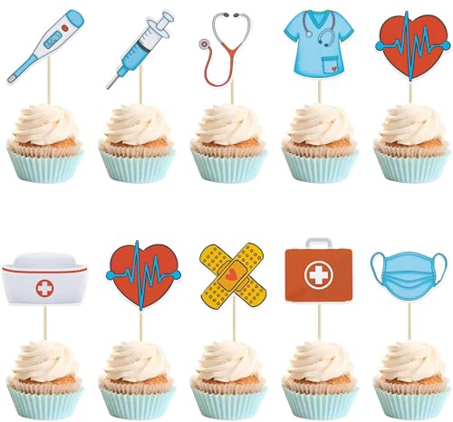 Gyufise 36 Stück Krankenschwester Cupcake Topper für medizinische Rn Krankenschwester Grade Thema Geburtstag Party Kuchen Dekorationen Zubehör
