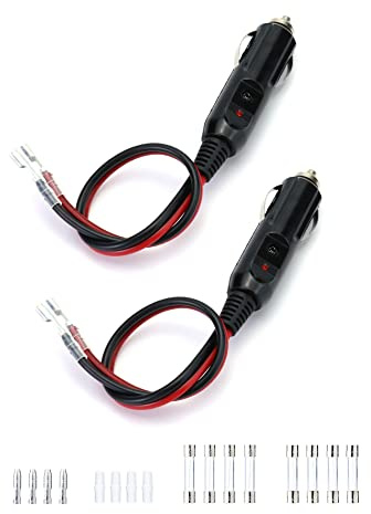 QWORK 2 Stück 12 V Zigarettenanzünder Stecker Adapter, 12 volt stecker mit 30 cm Kabeln 10 A Sicherung LED Leuchten für Motorrad, Auto, Traktor
