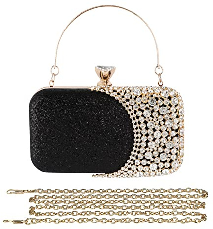 CORIOS Abendtasche Strass Damen Diamant Clutch Bag Klein Tasche Schultertasche Abnehmbarer Kette Handtasche Elegante Umhängetasche für Hochzeit Abendparty Tanzparty Geburtstag Bankett Schwarz