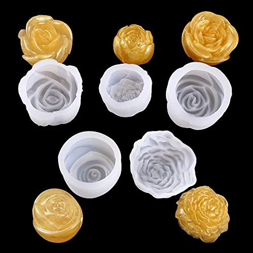 Woohome Moldes de silicona 3D – 5 moldes de resina de rosas y margaritas para joyería, jabón y fabricación de velas