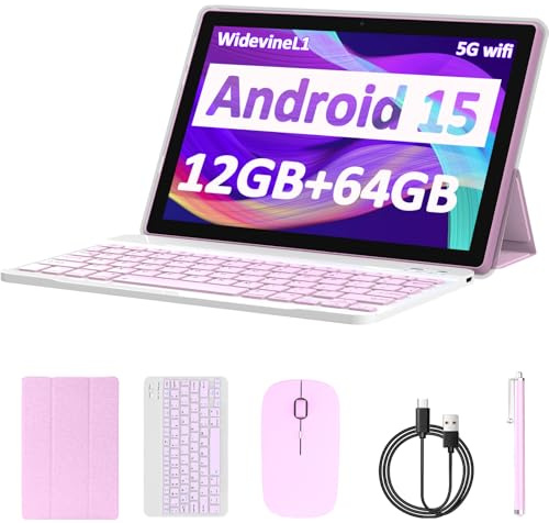 Tablette Android 14 CUPEISI CP20 10,1 8 Go RAM + 64 Go ROM, Rose, Tablette 2 en 1 avec Étui de Clavier et Stylet de Souris, Processeur Quad-Cœur 1,8 GHz, Écran Tactile IPS HD 1280 x 800