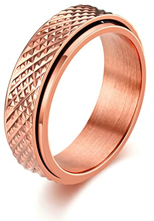 Epinki Ring Edelstahl Gothic, Spinner 6MM Anxiety Ringe, Rose Gold Angst Ring für Damen Herren, Größe 57 (18.1)