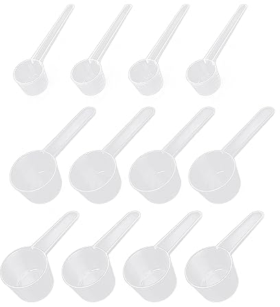 12 cucharas medidoras graduadas de plástico transparente, cucharas medidoras de polvo y líquido, herramienta de medición, adecuada para cocinar, detergente de cocina, etc.