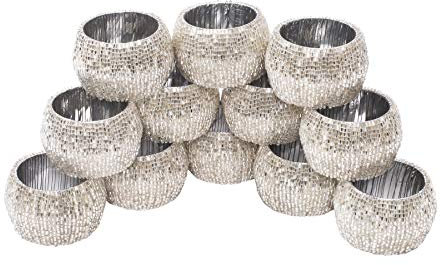 Serviettenringe mit Perlen – Strass-Serviettenschnallen, glänzend, runde Halter für Ostern, Urlaub, Hochzeit, Bankett, Zuhause, Party, Esstisch, Dekoration, silberfarben, 12 Stück CLEENTABLE