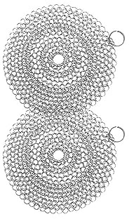 2Pcs Chainmail Scrubber Cast Iron Cleaner, Stainless Steel Scrubber for Cleaning Cast Iron, Wok, Cooking Pot, Griddle or Cast Iron Cauldron Maintenance, Round 4 inch