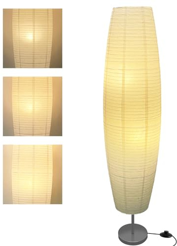 LALISU Stehlampe Papier Lampe Moderne Stehlampen mit Lampenschirm, White-01 | Stehlampe für für Wohnzimmer Mit Fußschalter, Schlafzimmer und Arbeitszimmer