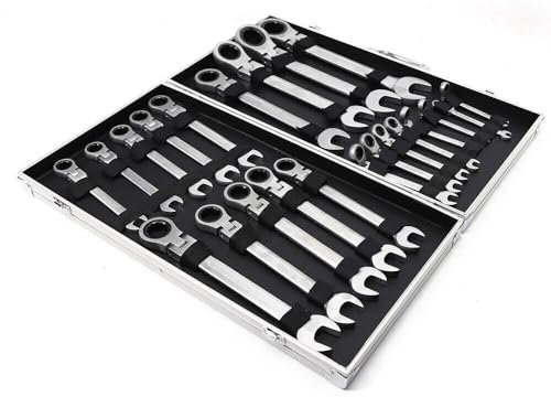 LNINNERY Juego de llaves de carraca, 22 piezas, 6 – 32 mm, juego de llaves combinadas, llaves de carraca articuladas, juego de llaves de anillo