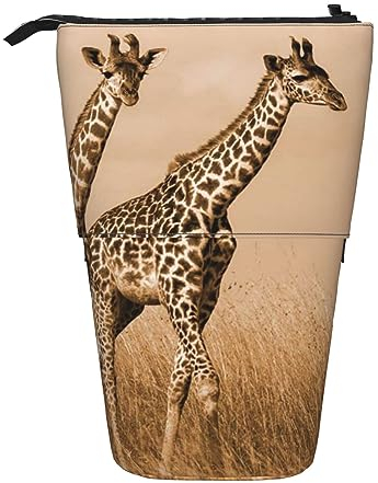 XVBCDFG Federmäppchen mit zwei Giraffen, die auf der Barren laufen, bedruckt, stehend, Teleskop-Bleistifthalter, niedliches Schreibwarenetui, Büro-Organizer mit Reißverschluss, siehe abbildung,