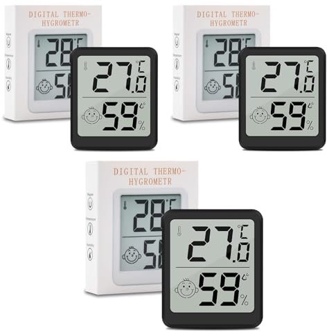 Wepai Lot Thermometre Interieur Maison, LCD Mini Digital Thermomètre avec Hygromètre, Mesure de Précision Murale pour Chambre Bébé, Culture et Cave, Noir (3)