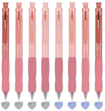 BAYTORY 8 Stuck Radierbare Stifte, 4 Blau & 4 Schwarze Tinte 0,5 mm Feiner Spitze Einziehbare Gelstifte Mit Radiergummi, Glattes Schreiben Schnell Trocken Schule Burobedarf (Rosa)