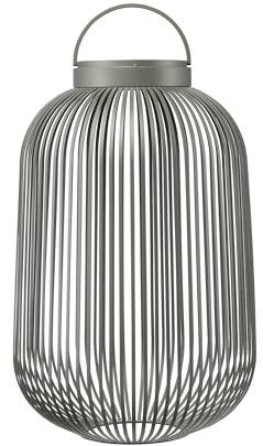 blomus LED Laterne LITO | Mobile Akku Outdoor Leuchte aus hochwertigem Eisen | Farbe Granite Gray | Größe L | 31L x 31B x 49H cm | 3 Lichtfarben | Dimmbar per Touch | Spritzwassergeschützt IP54