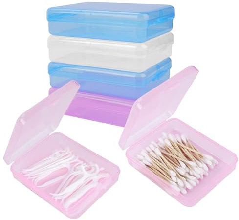 Adorila 6 Pack Travel Cotton Swab Qtip Holder, Portable Hair Tie Organizer with Lid, Flosser Dispenser, Lightweight Storage Organizer for Bathroom Vanity Countertop