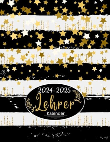 Lehrerkalender 2024 2025: Schulplaner für lehrer zur Planung und Unterrichtsvorbereitung, 1 Woche pro Doppelseite von August 2024 bis Juli 2025, Goldener Glitzer schwarzer Streifen