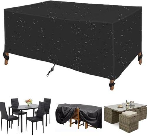 Leju Art Gartentisch Abdeckung Winterfest 320x130x95cm(LxWxH) Abdeckung Gartentisch Abdeckplane Gartenmöbel Schutzhülle Gartenmöbel Terrasse Gartenmöbel Abdeckungen für Gartenmöbel Sets-Schwarz