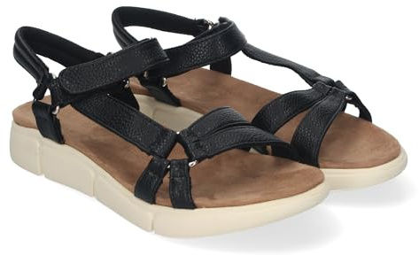 shoes&blues.es 84308 Sandalias Planas de Mujer, Comodas y Elegantes, Diseno Moderno con Tiras Cruzadas en la Pala y Cierre Comodo Autoadherente. Negro Talla 39
