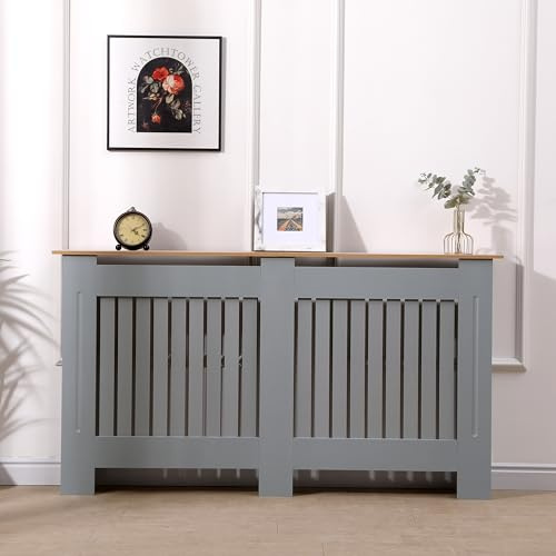 AVC Designs Extra Large Radiator Cover Modern Design Vertical Slats Grey/Oak…
