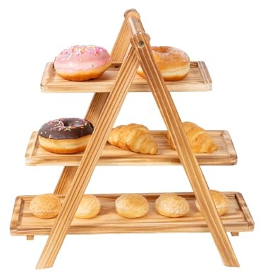 3 Tier Slate Cake Stand, Rustic Tiered Serving Platter For Afternoon Tea Wood/Slate Foldable Food Display Stand Wooden Cupcake Stand Foldable Rack Wooden Cupcake Stand For (43x17x40 Cm)
