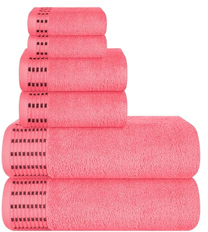 MALLONI HOME Ultra Soft 6er-Pack Baumwoll-Handtuch-Set, enthält 2 übergroße Badetücher 70 x 140 cm, 2 Handtücher 40 x 60 cm und 2 Waschbetten 30 x 30 cm, Korallenorange