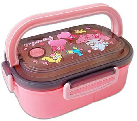 Roffatide Cartoon Cute Cinnamoroll Melody Kuromi Printed All-in-One Bento Boxes with Handle Kawaii 4-Point Lock Type Lunch Box Containers for Food Fruit Snack I