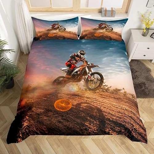 Homemissing Juego de ropa de cama doble con diseño de motociclista, para deportes extremos, funda de edredón para Mangerive