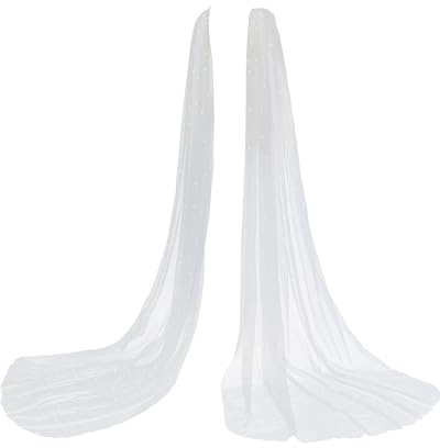 Chuarry Hochzeits-Brautumhang, abnehmbare Ärmel, Perlen, Tüll, Schal, Schulter-Capelet, Schleier, Umhang, Strass, Anstecknadel für formelle Kleider, Weiss/opulenter Garten, 98.43 inches/ 250 cm in