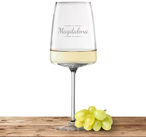 Zwiesel Glas Weißweinglas 535ml mit Namen oder Wunschtext graviert - Vivid Senses - personalisiertes Weinglas als Geschenk für Frauen und Männer - Motiv (Verzierung 03)