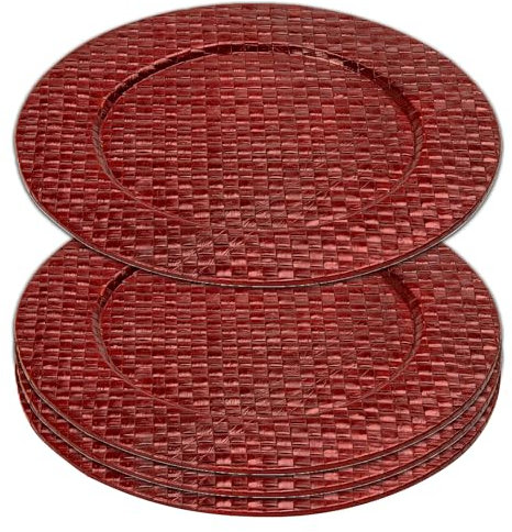 Premier Housewares 33cm Set of 4 Pandanus Red Charger Plate Set | Versatile Dinnerware Set Charger Plates for All Ocassions | Centrepiece Dinner Plates for Home