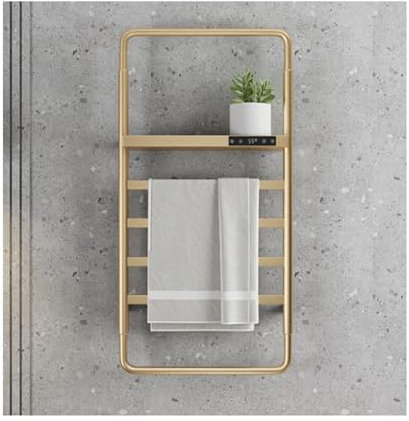 WRJAHCG Acero Inoxidable Secatoallas Baño Electrico,Bajo Consumo Radiador Toallero Electrico Baño,Calentador De Toallas Pared con Estante Superior,Oro,Hard Wired