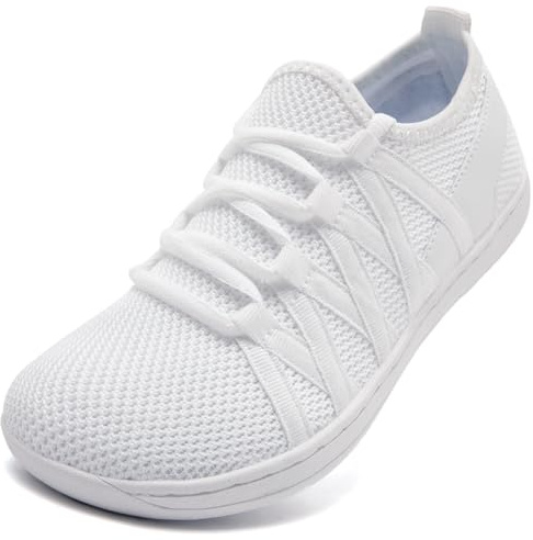 VLHGCG Barfotaskor dam sommar minimalistiska promenadskor löparskor lätta halkfria vardagliga andningsbara sneakers bekväma noll-drop yttersula med bred tå gymnastik, Vit, 40 EU Bred