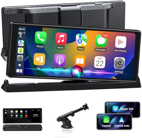 2026 Unik Carplay-skärm Bil Android Auto Display med Bas, 10,26 tums Android Auto Radio med Super Link Uppgradering OTA Apple Carplay GPS Navigation Siri/Google