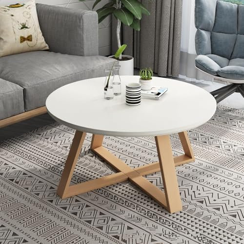 Moderne, runde Couchtische, Set mit 2 kleinen Beistelltischen für Wohnzimmer, minimalistisch, stapelbar, Beistelltische für Schlafzimmer und Balkon, robust und einfache Montage, Weiß, 80 x 80 x 45 cm