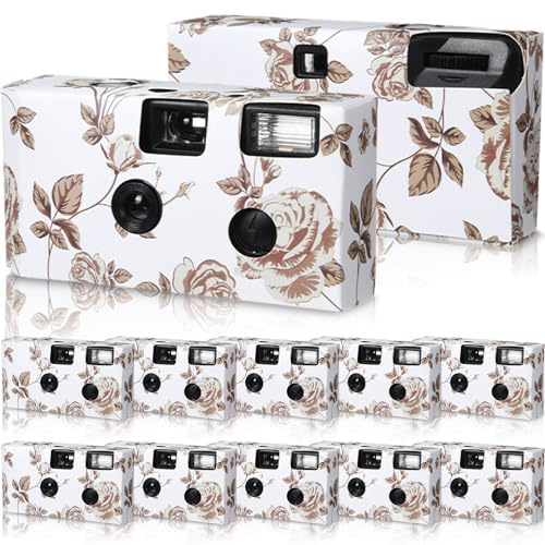 Kanayu 10 Pack Bulk Disposable Camera for Wedding, 35mm Single Use it with Flash Disposable Cameras One Time Photo Tool for Wedding Anniversary Travel Camp Party Supplies (Gold Rose)
