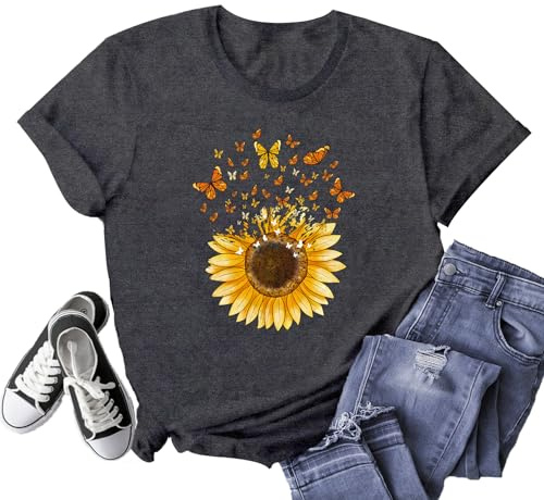 Sunflower Shirts Women Flower Graphic T-Shirts Inspirational Tees Casual Faith Shirt Short Sleeve Tops