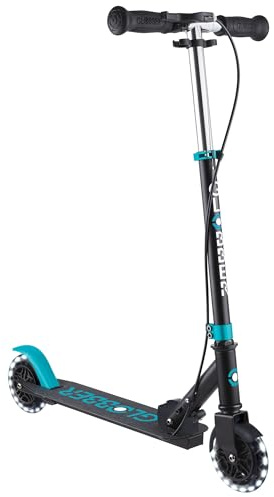 Globber - Flow Element Junior Lights - Trottinette 2 Roues Pliable avec Frein pour Les Enfants dès 4 Ans, Bleu Turquoise
